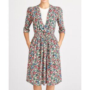 Vintage RJ Stevens Floral Midi Dress Bib Pockets 80s 90s Cottagecore Small